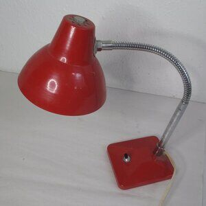 Red Vintage Mid Century Modern Desk Lamp Gooseneck 1960s Chrome *tested*